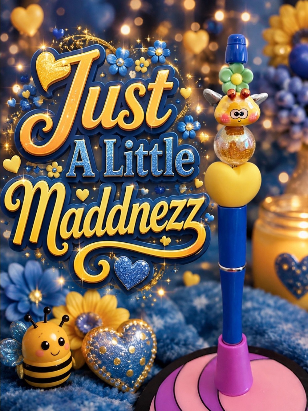 Cute Blue & Yellow Bee Decorative Pen with Character Beads